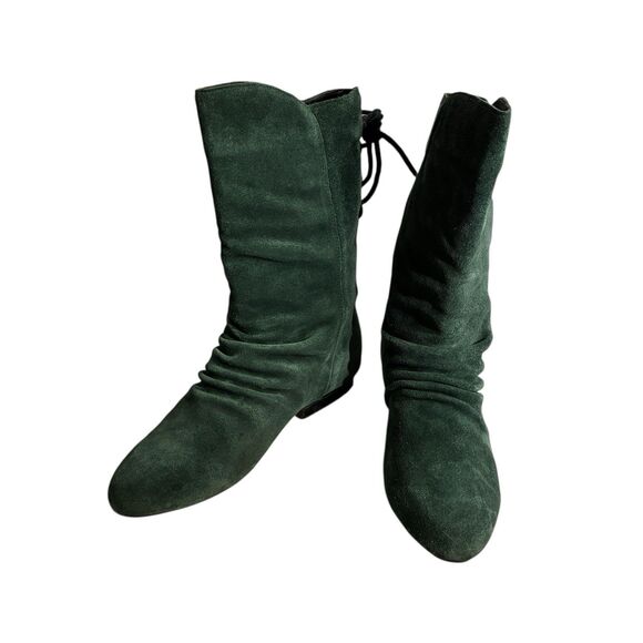 Stagelight Women’s Green Velvet Suede Slouch Flat Boots Size 7.5. Round Toe - Picture 2 of 9